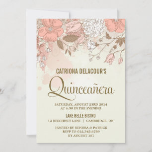 Vintage Flowers Quinceañera Invitation