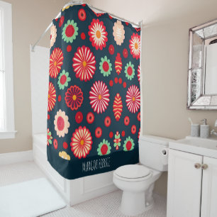 Vintage Flowers Rainbow Retro Floral Pattern Shower Curtain