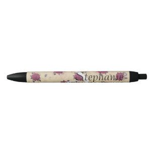 Vintage flowers red rose modern elegant brown cool black ink pen