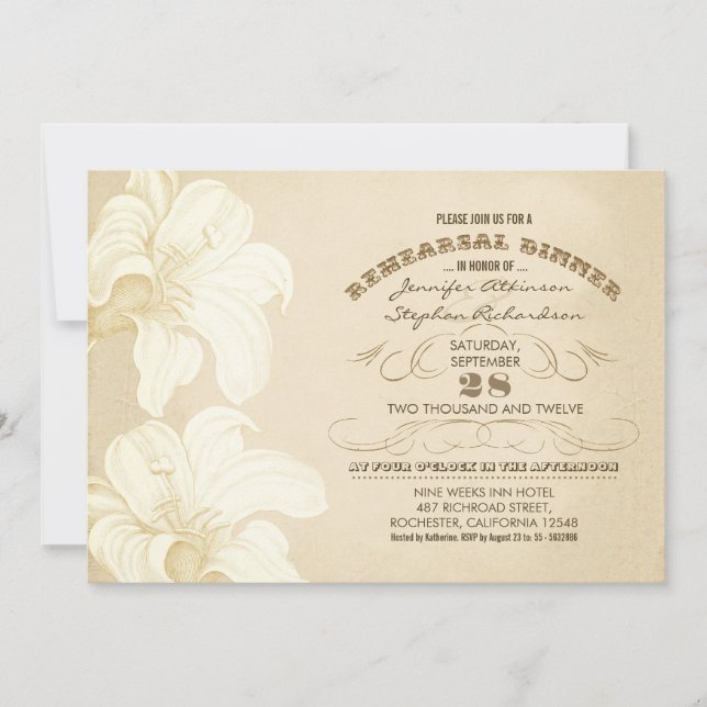 vintage flowers rehearsal dinner invitations (Front)