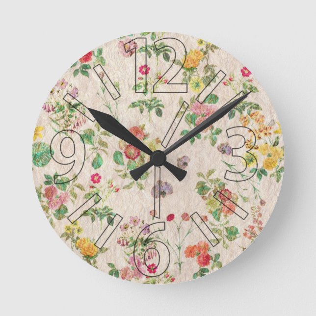 Vintage Flowers Round Clock (Front)