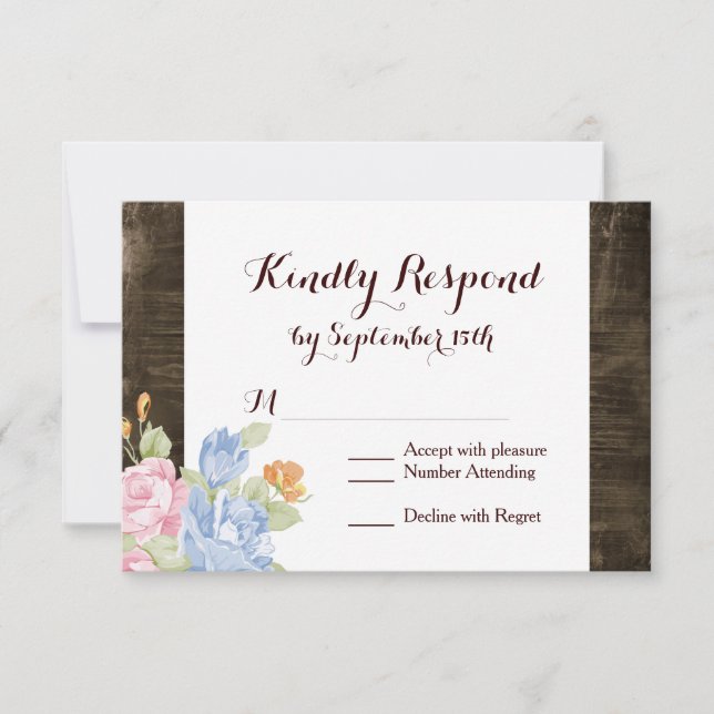 Vintage Flowers Rustic Barn Wood RSVP Cards (Front)
