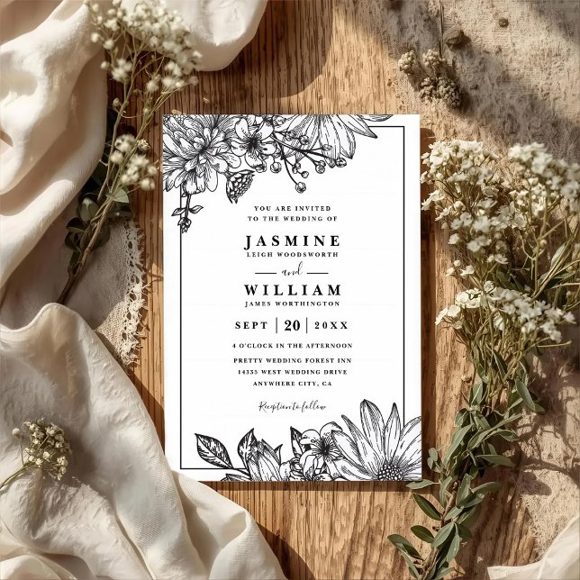 Vintage Flowers Rustic Elegant QR Code Wedding Invitation (Creator Uploaded)
