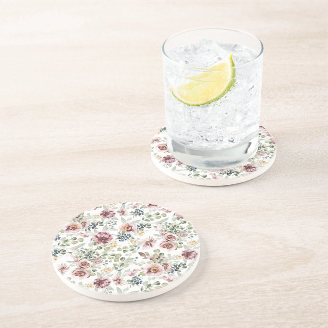 Vintage flowers sandstone coasters (Side)