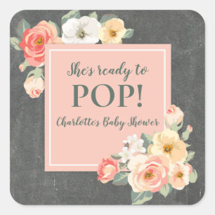 Vintage Flowers She's Ready to Pop Baby Shower Tag