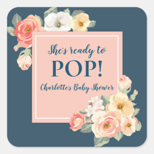 Vintage Flowers She's Ready to Pop Baby Shower Tag