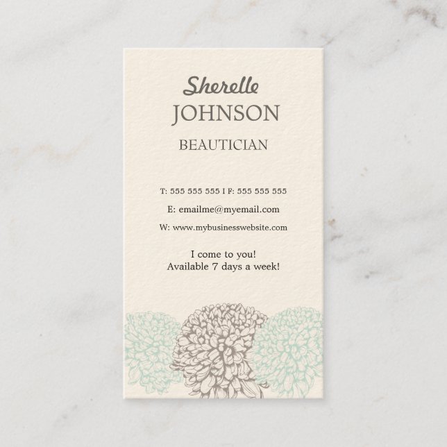 Vintage Flowers Soft Neutral Beautician Cards (Front)
