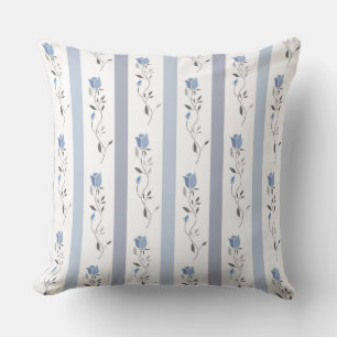 Vintage flowers Stripe pattern white grey blue Cushion