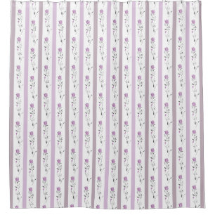 Vintage Flowers Striped pattern white beige pink Shower Curtain