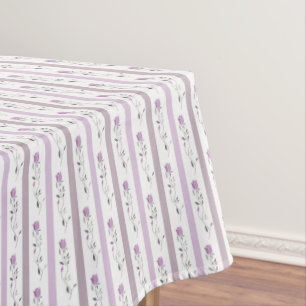 Vintage Flowers Striped pattern white beige pink Tablecloth