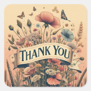 vintage flowers thank you sticker
