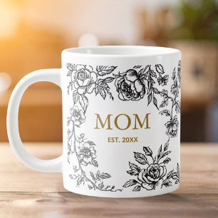 Vintage Flowers Toile De Jouy Black Mothers Day Large Coffee Mug