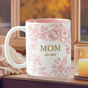 Vintage Flowers Toile De Jouy Pink Mothers Day Two-Tone Coffee Mug