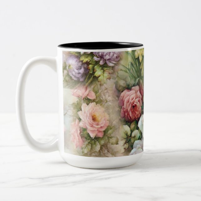 Vintage Flowers Two-Tone Coffee Mug (Left)