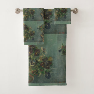 Vintage Flowers Van Gogh Basket of Pansies Bath Towel Set