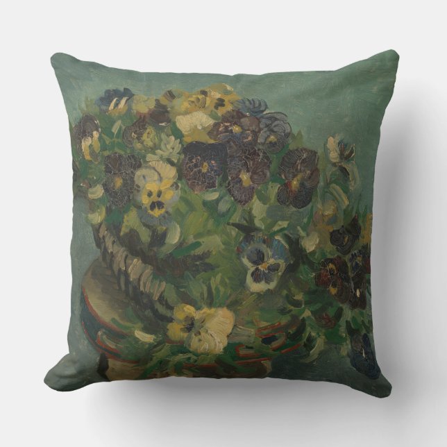Vintage Flowers Van Gogh Basket of Pansies Cushion (Front)