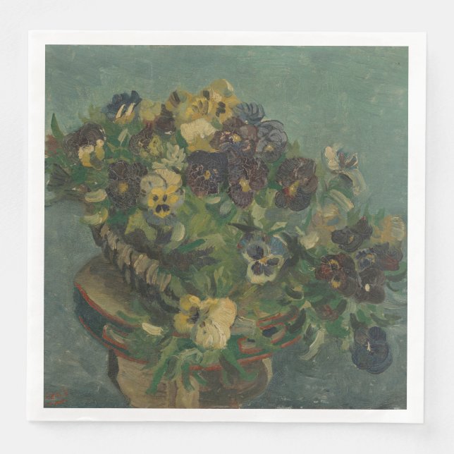 Vintage Flowers Van Gogh Basket of Pansies Napkin (Front)