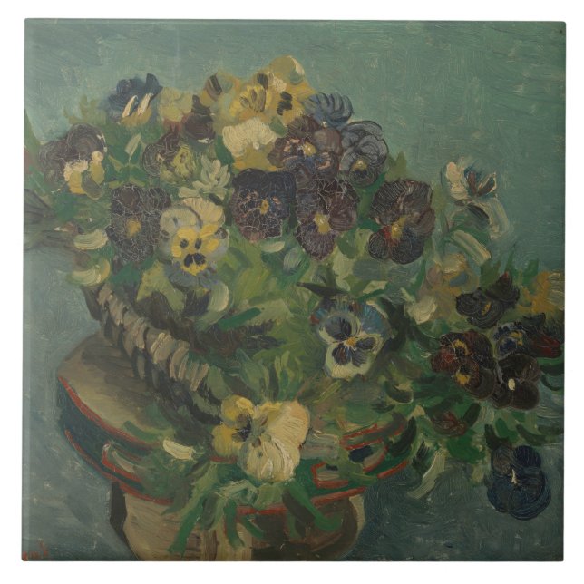 Vintage Flowers Van Gogh Basket of Pansies Tile (Front)