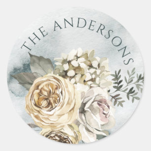 Vintage Flowers Watercolor Small Round Labels