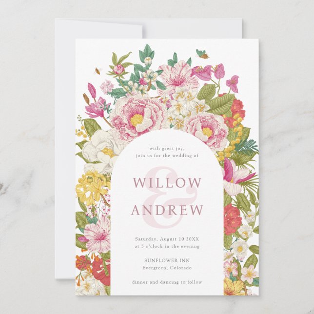 Vintage Flowers Wedding Invitation (Front)