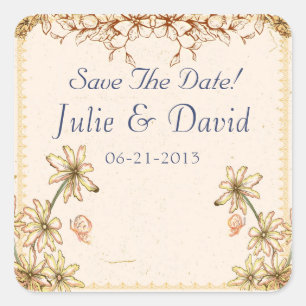 Vintage Flowers Wedding  Save The Date Square Sticker