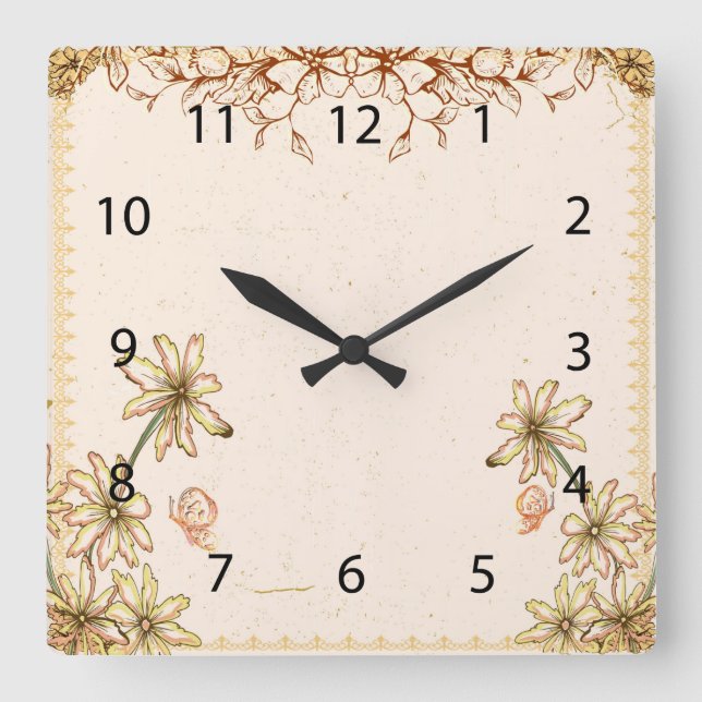 Vintage Flowers Wedding Square Wall Clock (Front)