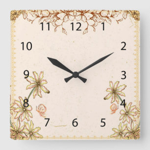 Vintage Flowers Wedding Square Wall Clock