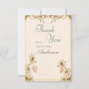 Vintage Flowers Wedding Thank You Card