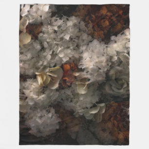 Vintage Flowers White And Rust Hydrangea Botanical Fleece Blanket