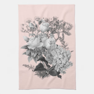 Vintage Flowers with Dusty Pink Tea Towel