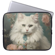 VINTAGE FLUFFY WHITE CAT WITH FLOWERS