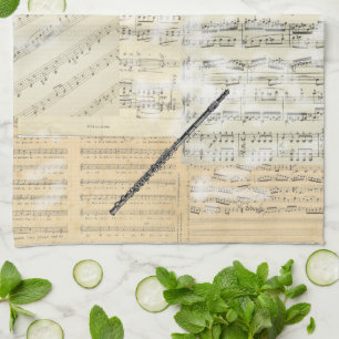 Vintage Flute Music Kitchen Towel