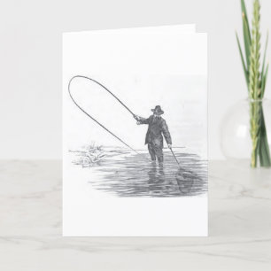 Vintage Fly Fishing Art Card
