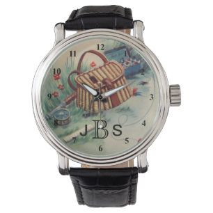 Vintage Fly Fishing Fisherman   Masculine Monogram Watch