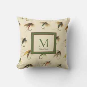 Vintage Fly Fishing Flies Watercolor Nautical Thr Cushion