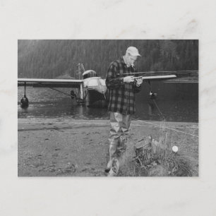 Vintage Fly Fishing Lake Aeroplane Postcard
