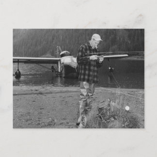 Vintage Fly Fishing Lake Aeroplane Postcard