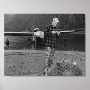Vintage Fly Fishing Lake Aeroplane Poster