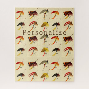 Vintage fly fishing lake fliers lures fisherman jigsaw puzzle