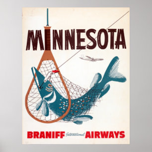 Vintage Fly Fishing Minnesota Travel Poster