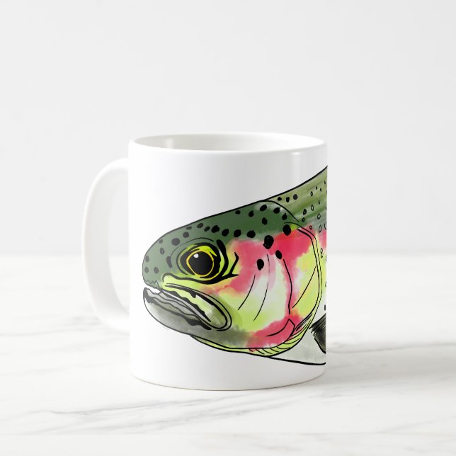 Vintage Fly Fishing Rainbow Trout Coffee Mug (Front Left)