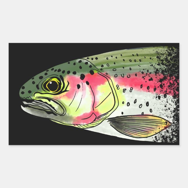 Vintage Fly Fishing Rainbow Trout   Rectangular Sticker (Front)