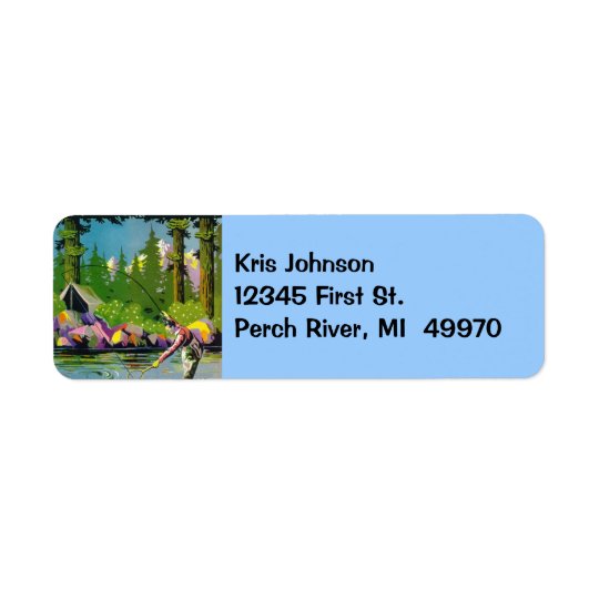 Vintage Fly-fishing River Camp Cabin Address Label