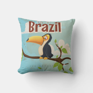 Vintage fly to Brazil Toucan Travel Poster Cushion