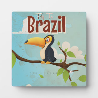 Vintage fly to Brazil Toucan Travel Poster Plaque
