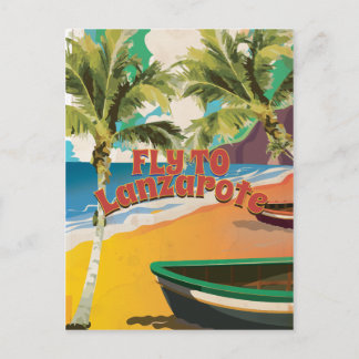 Vintage Fly To Lanzarote Travel Poster Postcard