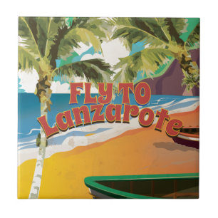 Vintage Fly To Lanzarote Travel Poster Tile