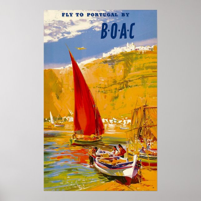 Vintage Fly To Portugal By B.O.A.C  Frank Wootton Poster (Front)