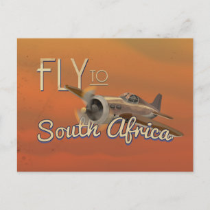 Vintage Fly to South Africa Travel Poster Postcard