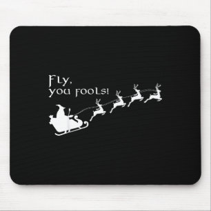 Vintage Fly You Fools Wizard Santa Sleigh Reindeer Mouse Mat